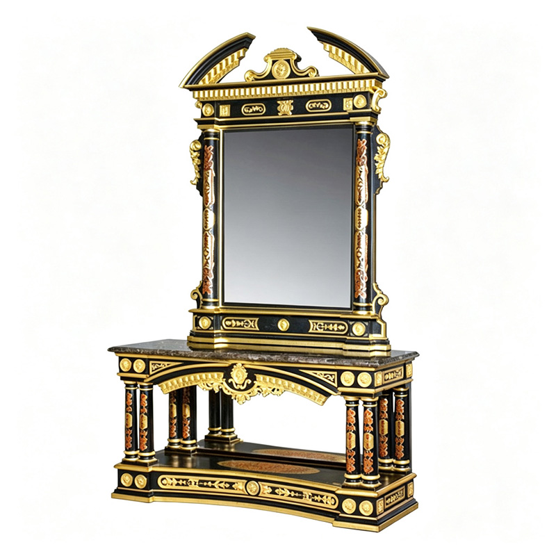 Royal Gilded French-Style Vanity Table and Mirror Set
