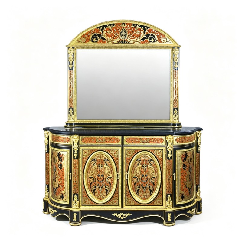 Gilt Classic French-Style Cabinet and Mirror Set