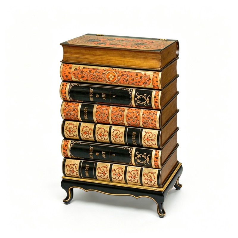 French-Style Faux Book Gilt Storage Cabinet