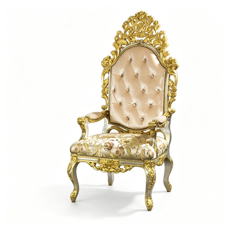 Gilded Classic French-Style Carved High-Back Armchair