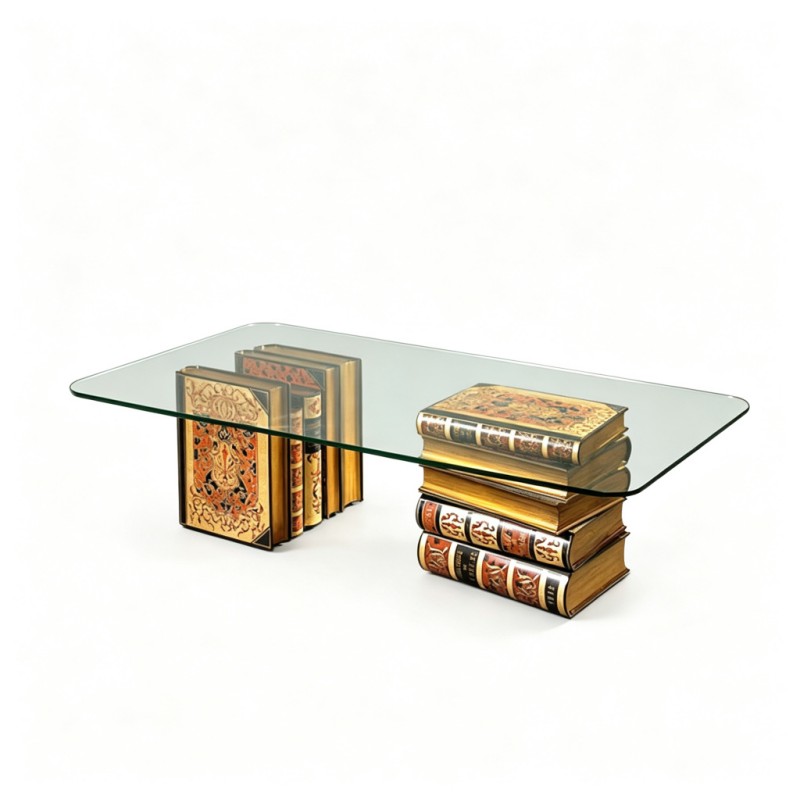 Vintage Book-Supported Glass Coffee Table