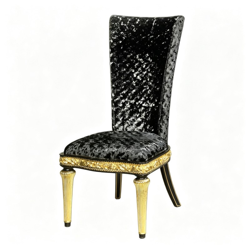 Classic French-Style Gold-Carved Velvet Dining Chair
