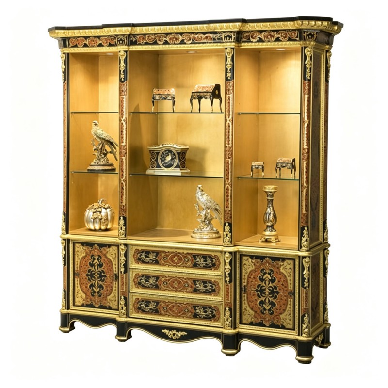 Classic French-Style Carved Decorative Display Cabinet