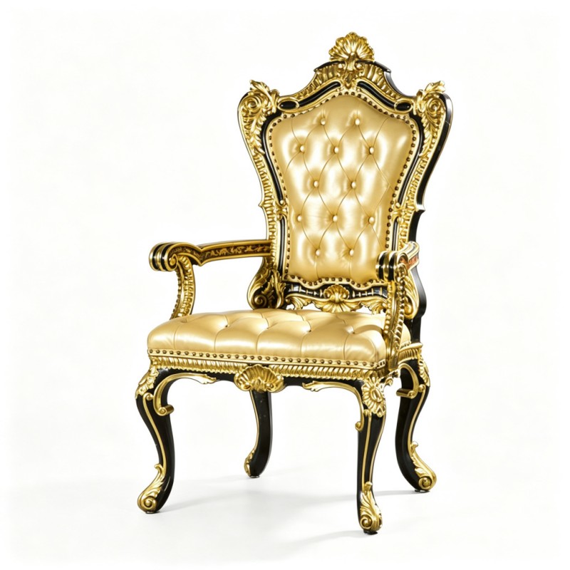 Classic French-Style Carved Leather Armchair