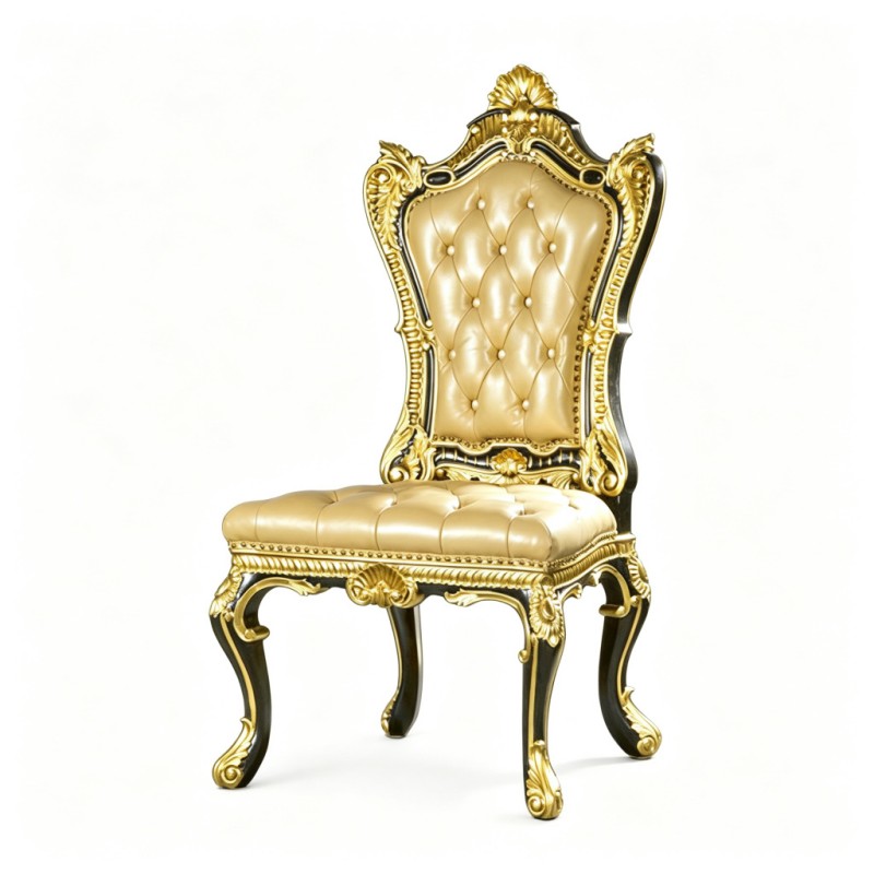 Classic French-Style Gilt Leather Decorative Chair