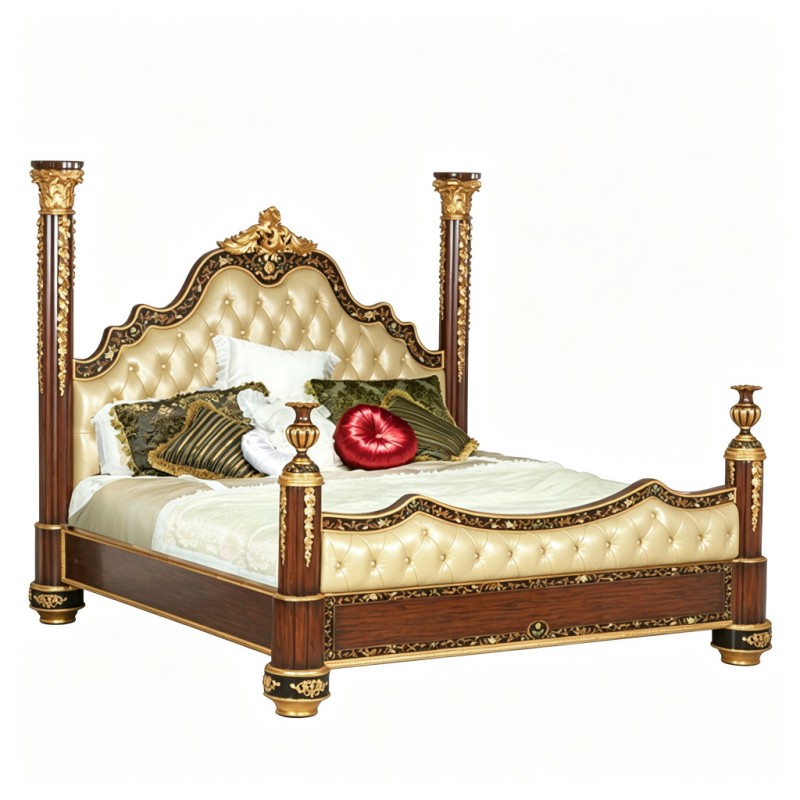 Gilded Classic French-Style Carved Four-Poster Bed