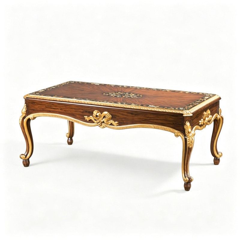 Classic French-Style Inlaid Marquetry Coffee Table