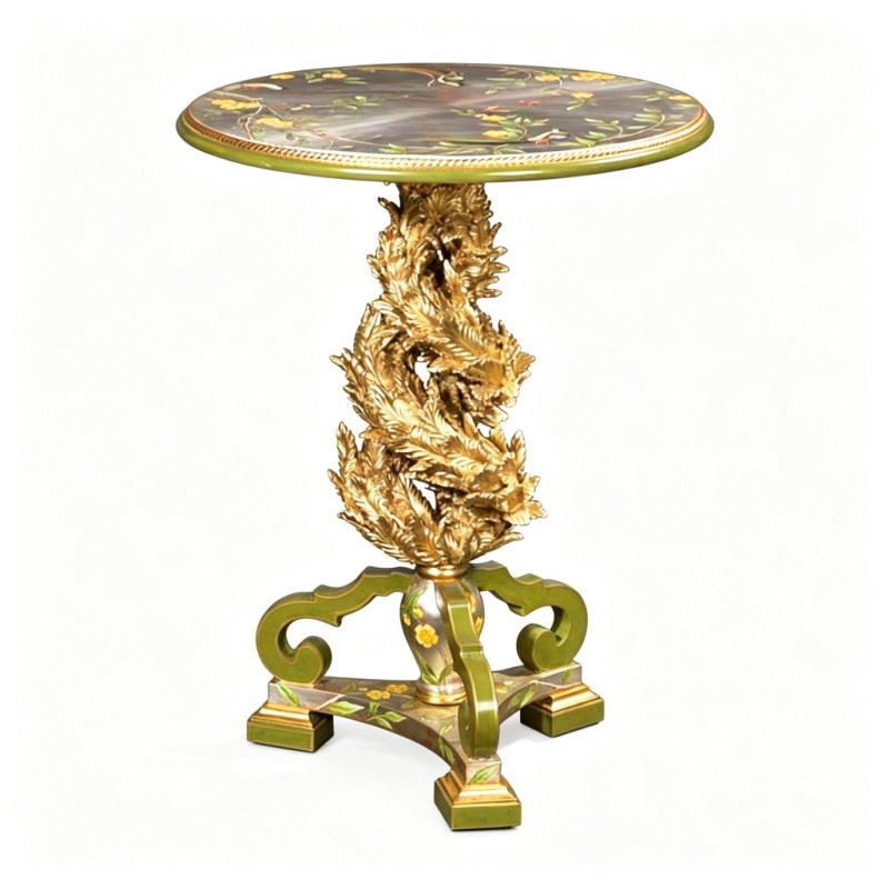 French Classical Round Hand-Painted Gilded Carved Side Table