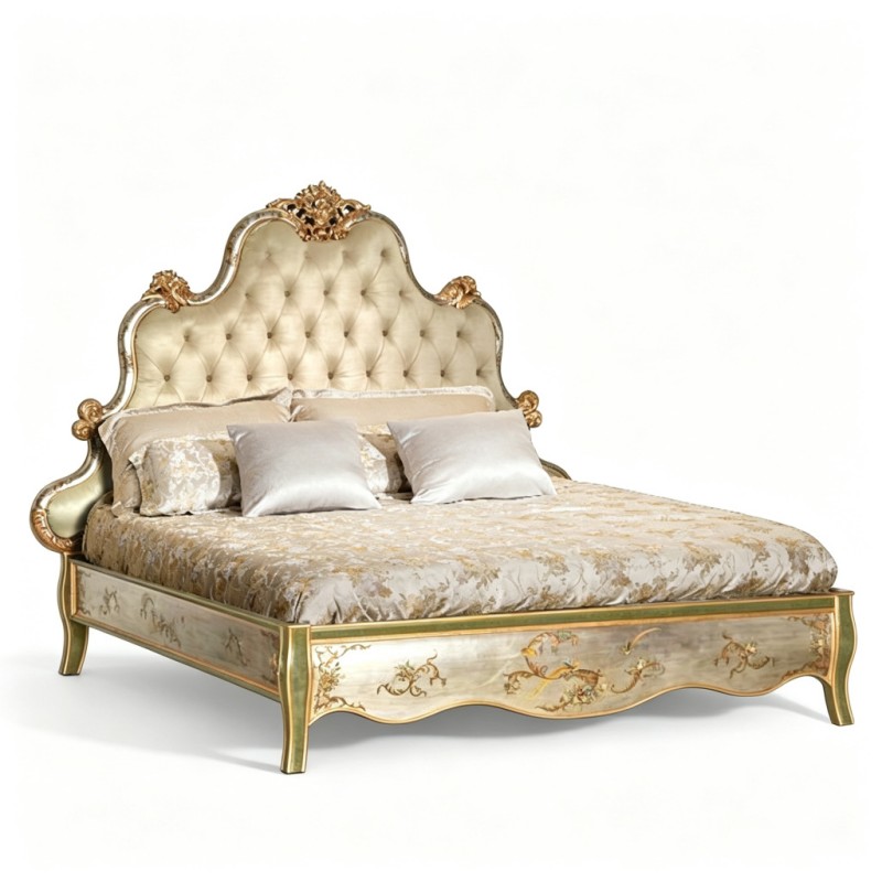 French Classical Tufted Upholstered Carved Double Bed