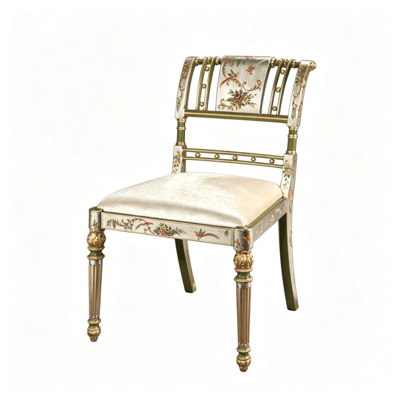 French Classical Hand-Painted Openwork-Backrest Decorative Chair