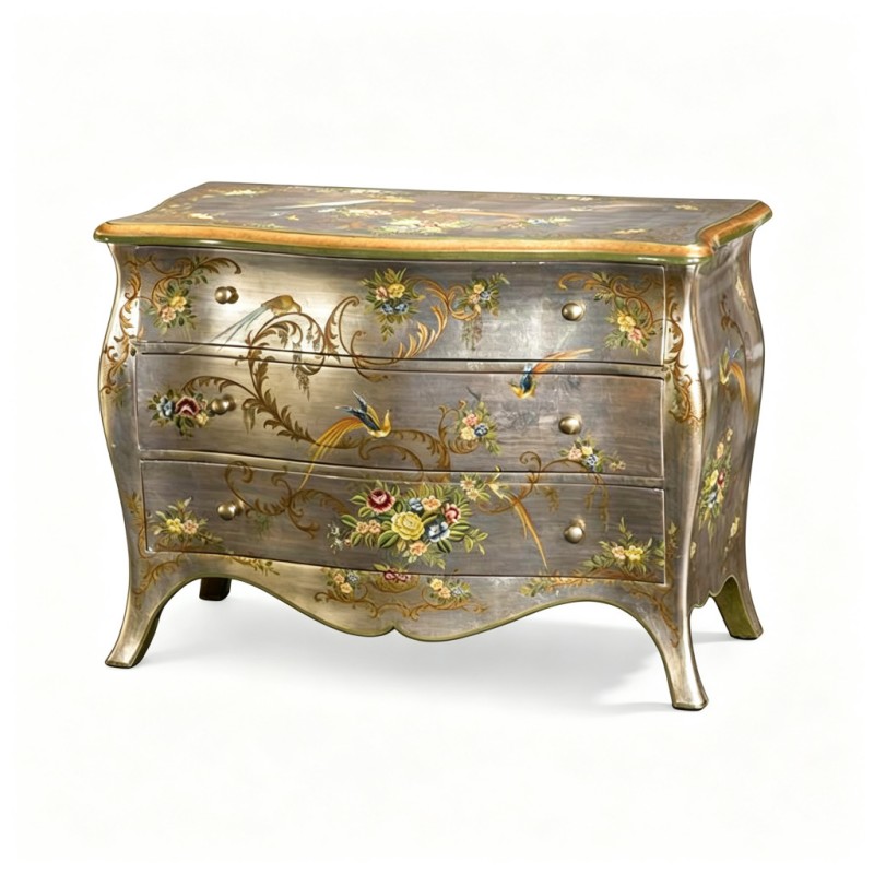 Vintage Silver-Grey Hand-Painted Three-Drawer Chest