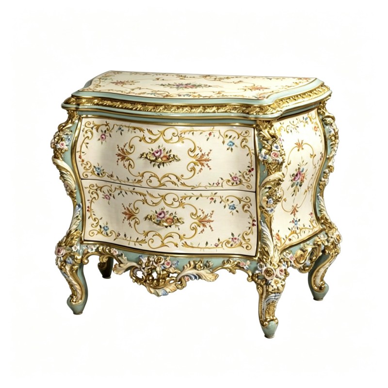 French Classical Cream Light-Celadon Two-Drawer Chest