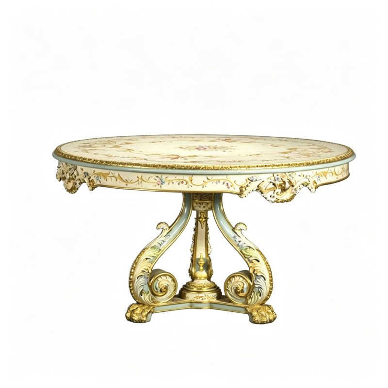 French Classical Round Rococo Carved Table