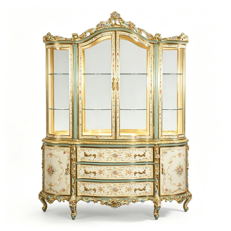 French Classical Carved Glass Display Cabinet
