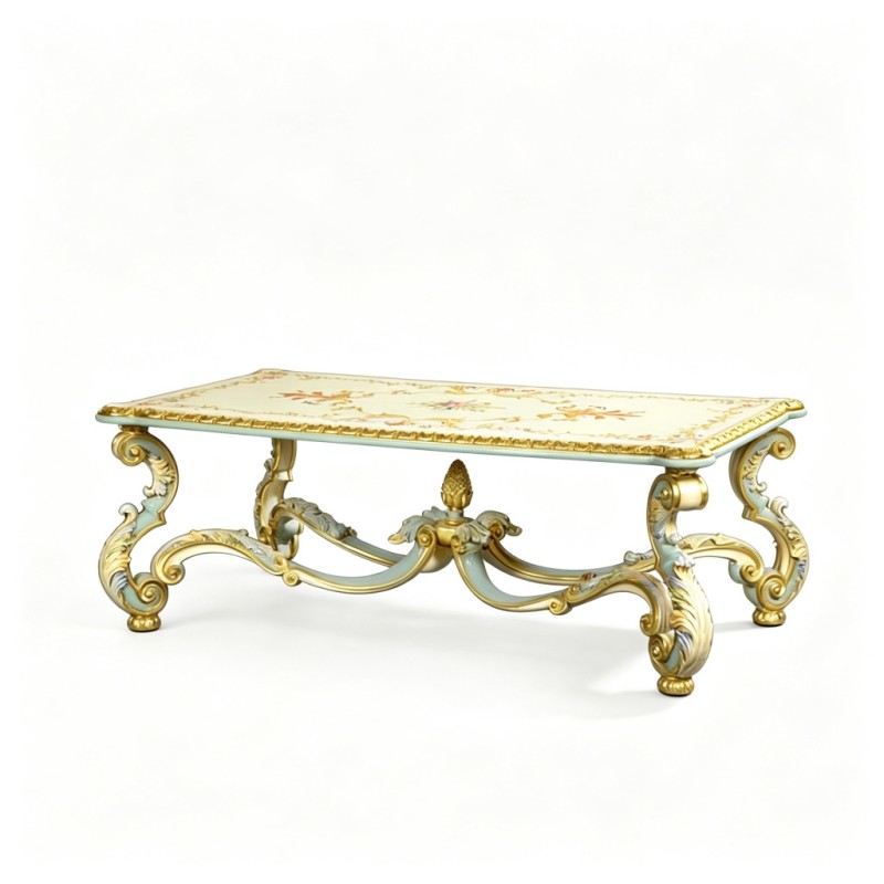 French Classical Rectangular Hand-Painted Carved Coffee Table