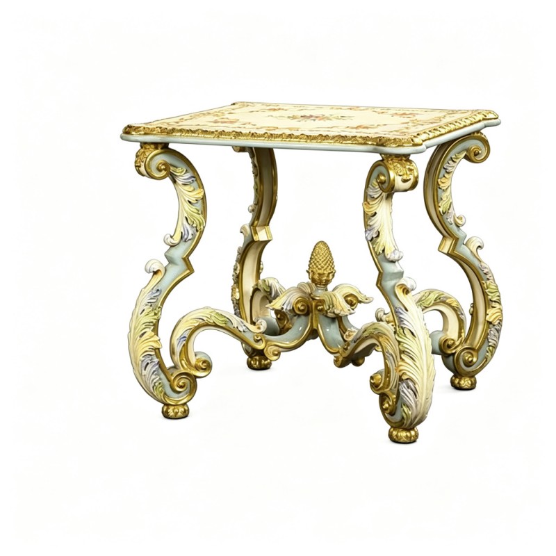 French Classical Square Rococo Carved Side Table