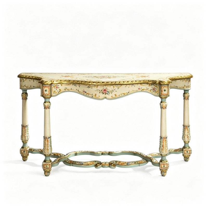 French Classical Curved-Top Column Carved Console Table