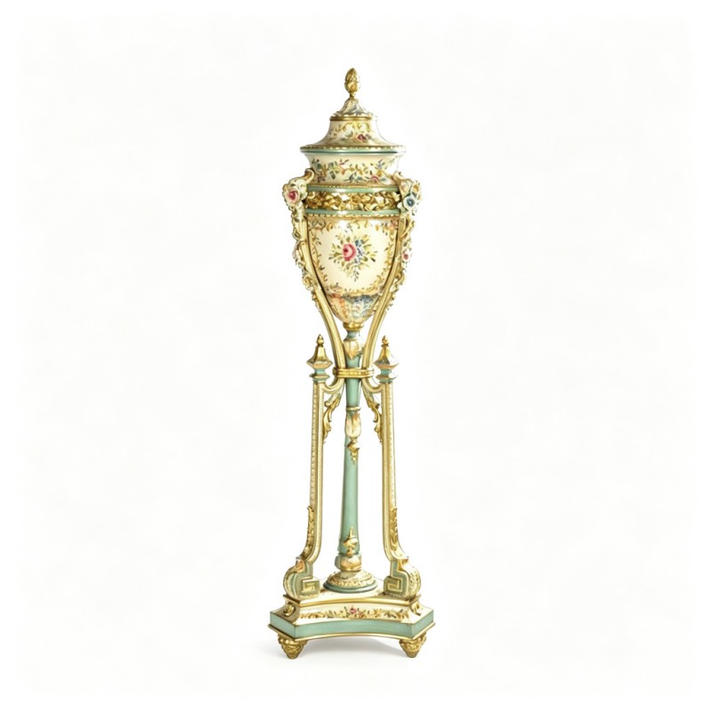 French Classical Cream Gilded Lidded Porcelain Vase Ornament
