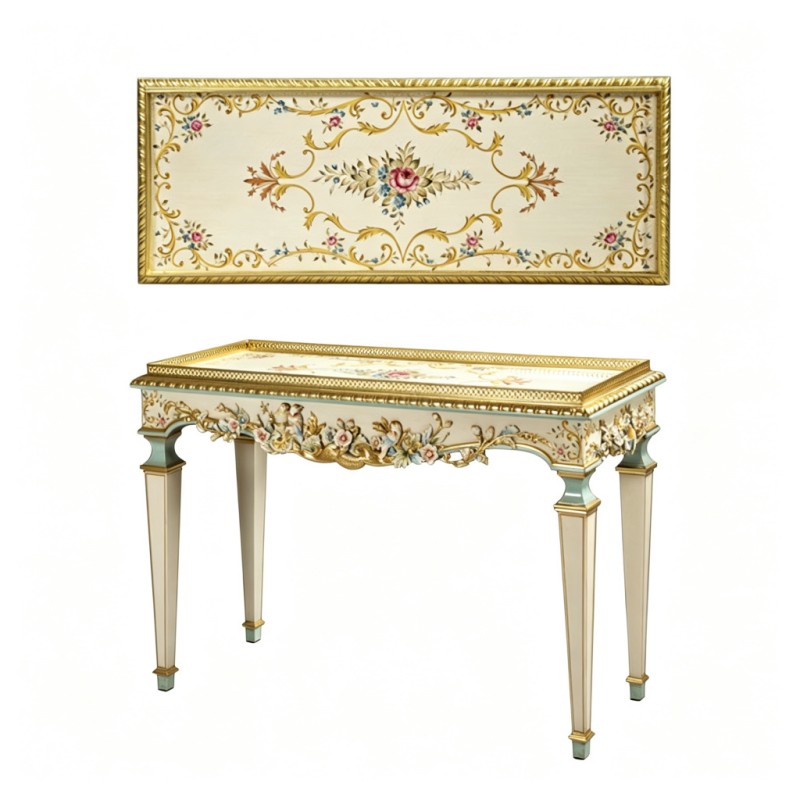 French Classical Rectangular Hand-Painted Carved Table