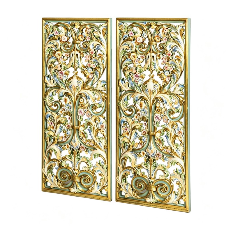 French Rococo Gold-Green Openwork Floral Decorative Panel