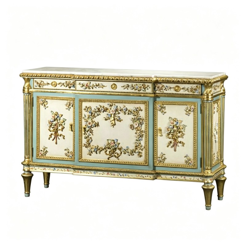French Classical Three-Door Gilded Carved Sideboard