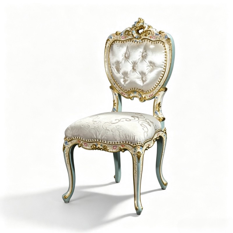 French Classical Light-Celadon Gilded Carved Upholstered Dining Chair