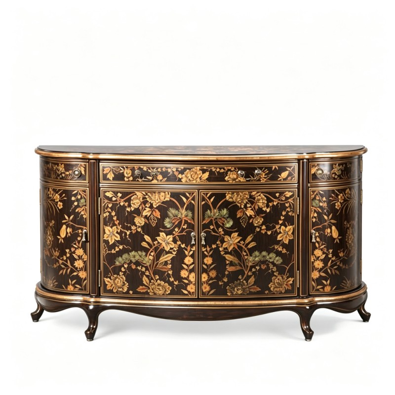 Gilt Classic French-Style Floral Console Cabinet