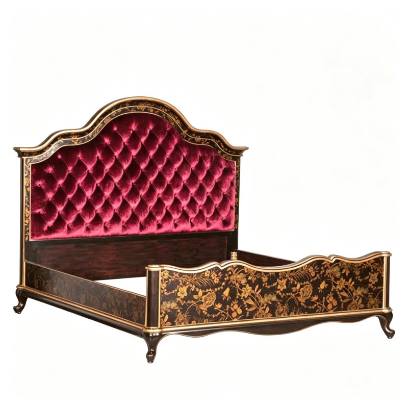 Classic French-Style Burgundy Velvet Double Bed
