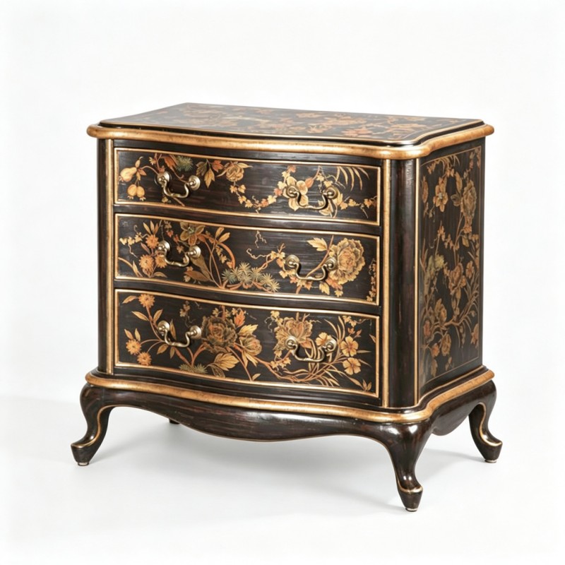 Oriental Gilt Floral Three-Drawer Chest
