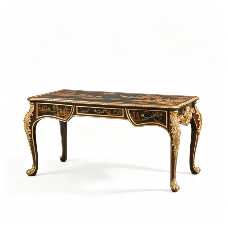 Gilt Classic French-Style Landscape Writing Desk