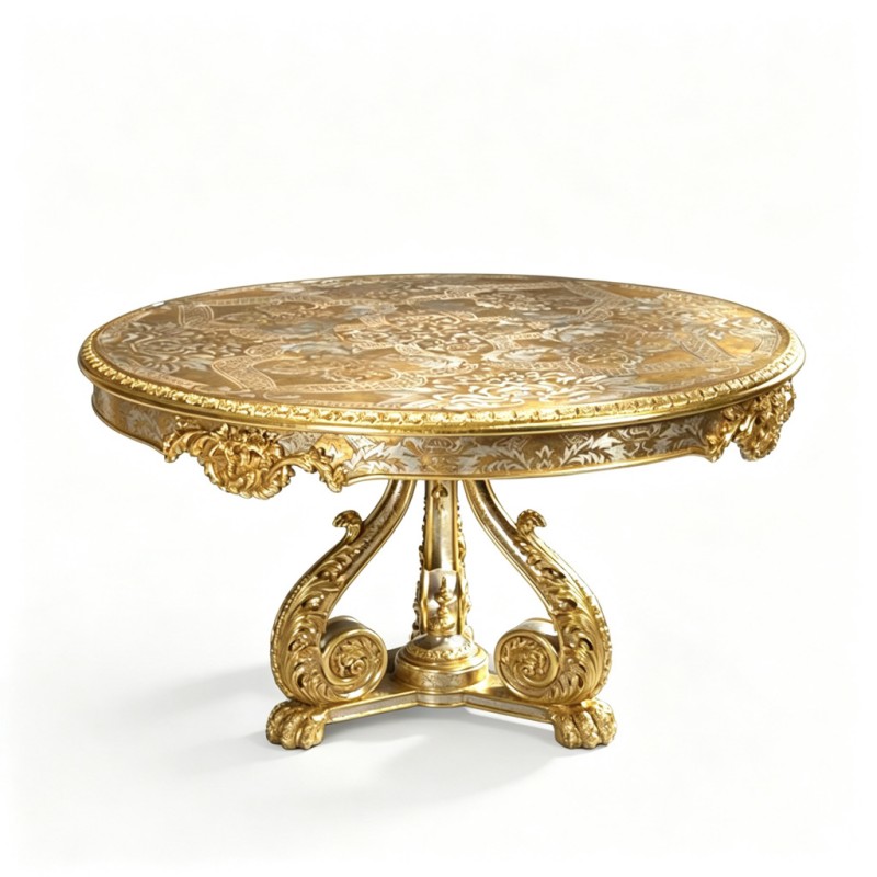 French Classical Gold-Carved Round Table
