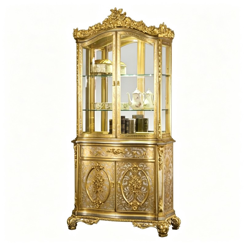 French Classical Gilded Glass Display Cabinet