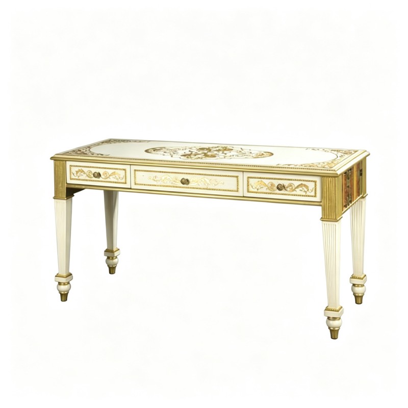 French Classical Cream Gilded Carved Writing Desk