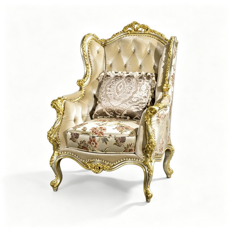 French Classical Cream Velvet Carved Armchair