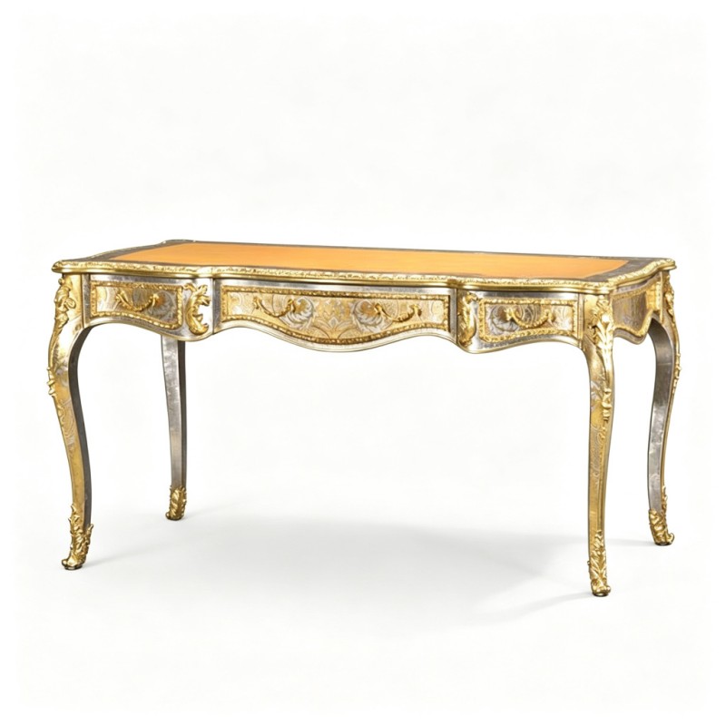 French Classical Leather-Top Carved Writing Desk