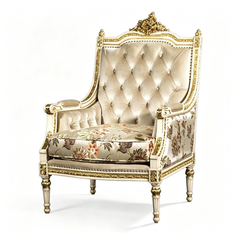 French Classical Cream Carved Armchair