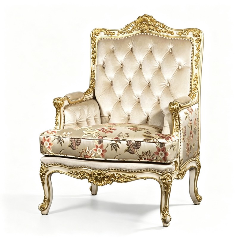 French Classical Cream Gilded Carved Armchair