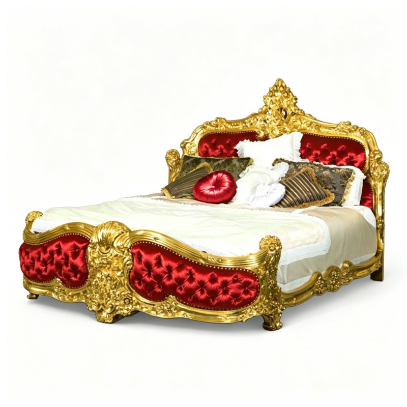 French Luxurious Gold-Carved Double Bed