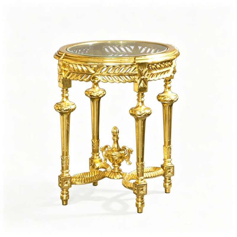 French Classical Gold-Carved Glass-Top Side Table