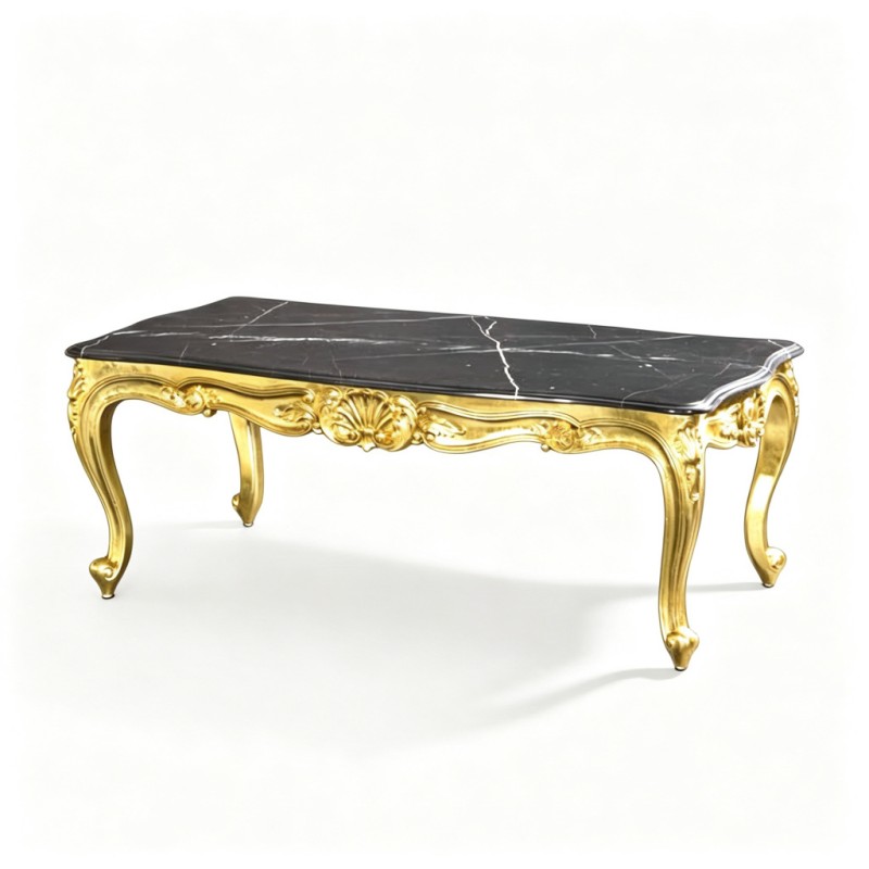 French Classical Black-Marble Gilded Coffee Table