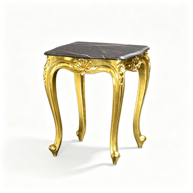 French Classical Black-Marble Gilded Side Table