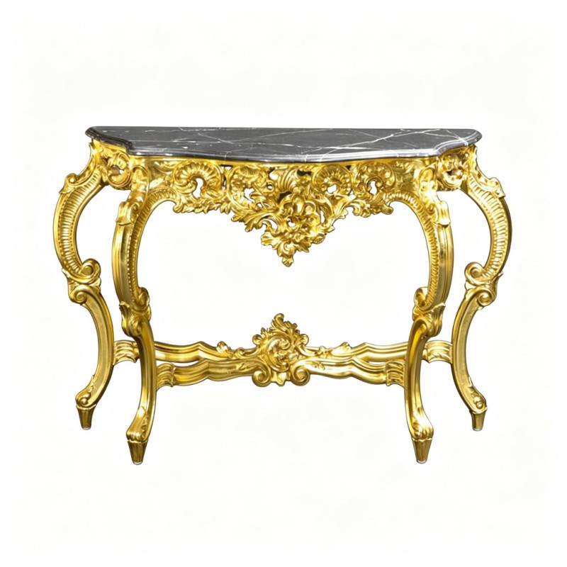 French Classical Black-Marble Gilded Console Table