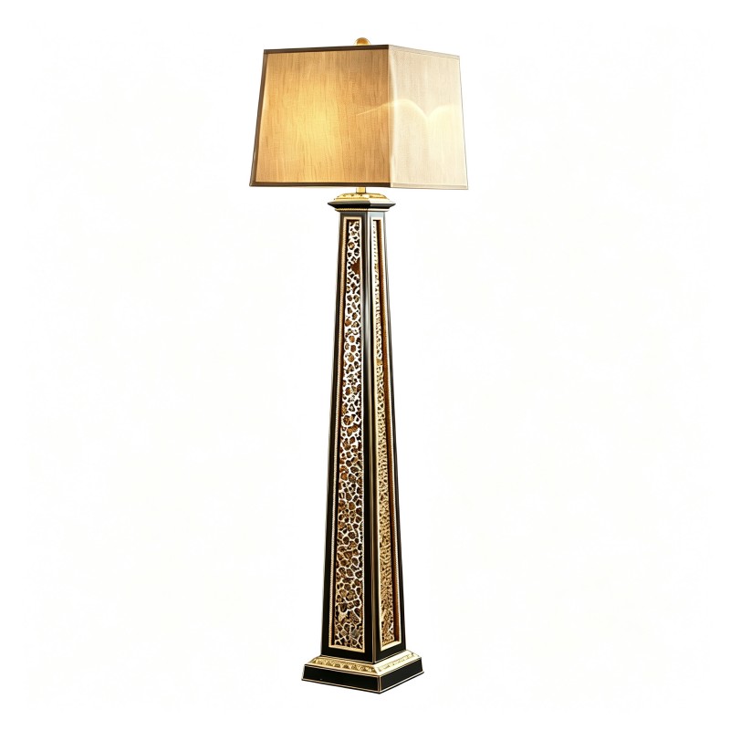 French-Style Luxurious Black Openwork Carved Floor Lamp