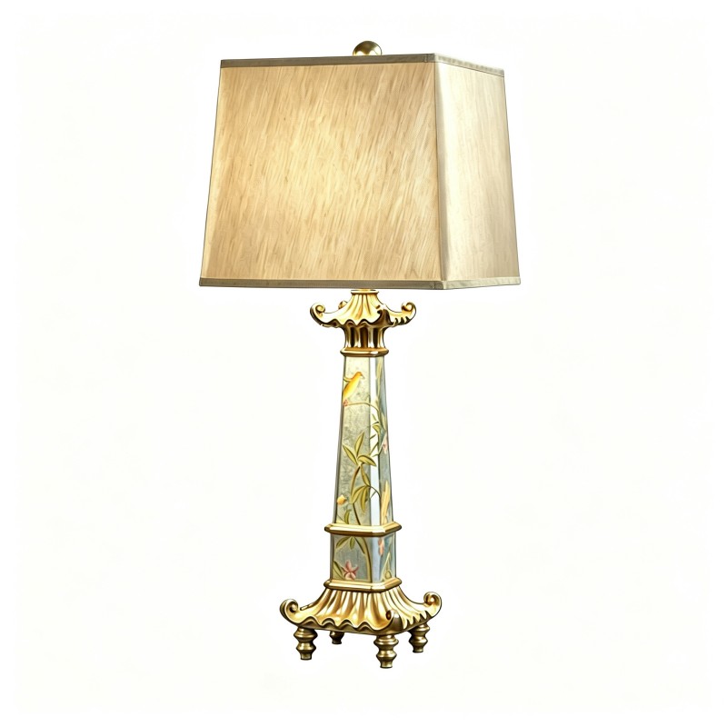 Vintage French-Style Gilded Carved Hand-Painted Ceramic Table Lamp