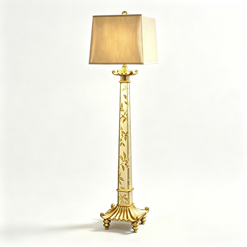 Gilded French-Style Carved Light Beige Floor Lamp