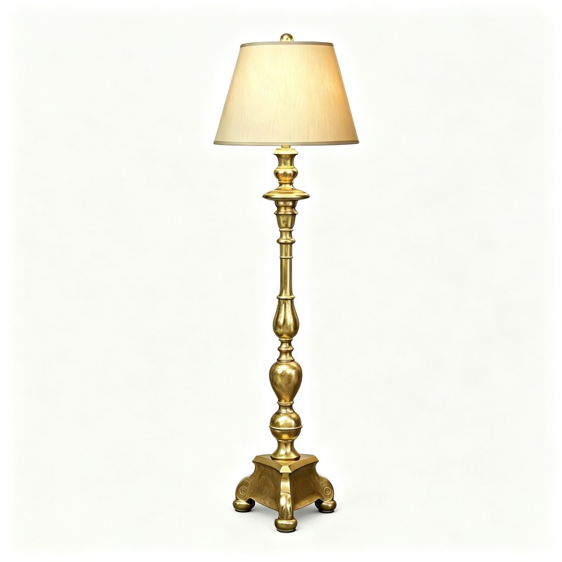 Classic Gold Carved Conical Fabric-Shade Floor Lamp