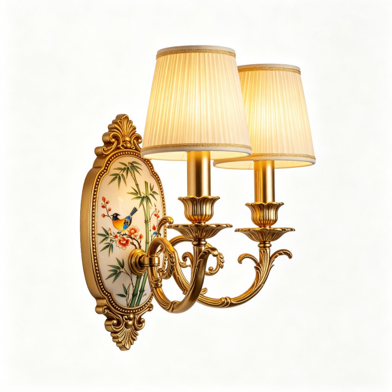 New Chinese-Style Twin-Head Hand-Painted Wall Sconce