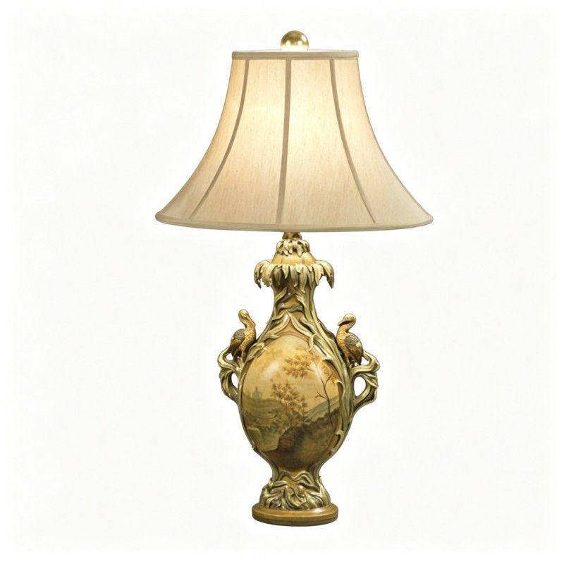 Vintage French-Style Landscape-Scenery Ceramic-Vase Table Lamp