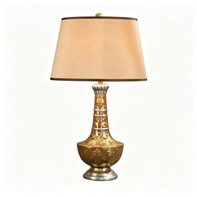 Vintage Brownish Gold-Pattern Ceramic Table Lamp