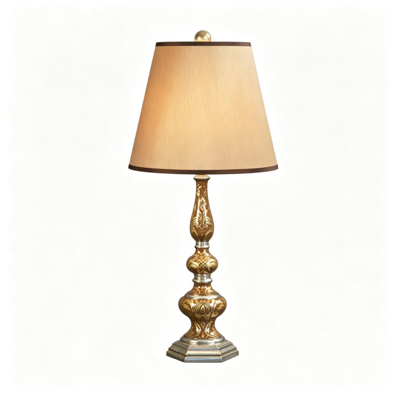 French-Style Gold Relief Hexagonal-Base Table Lamp